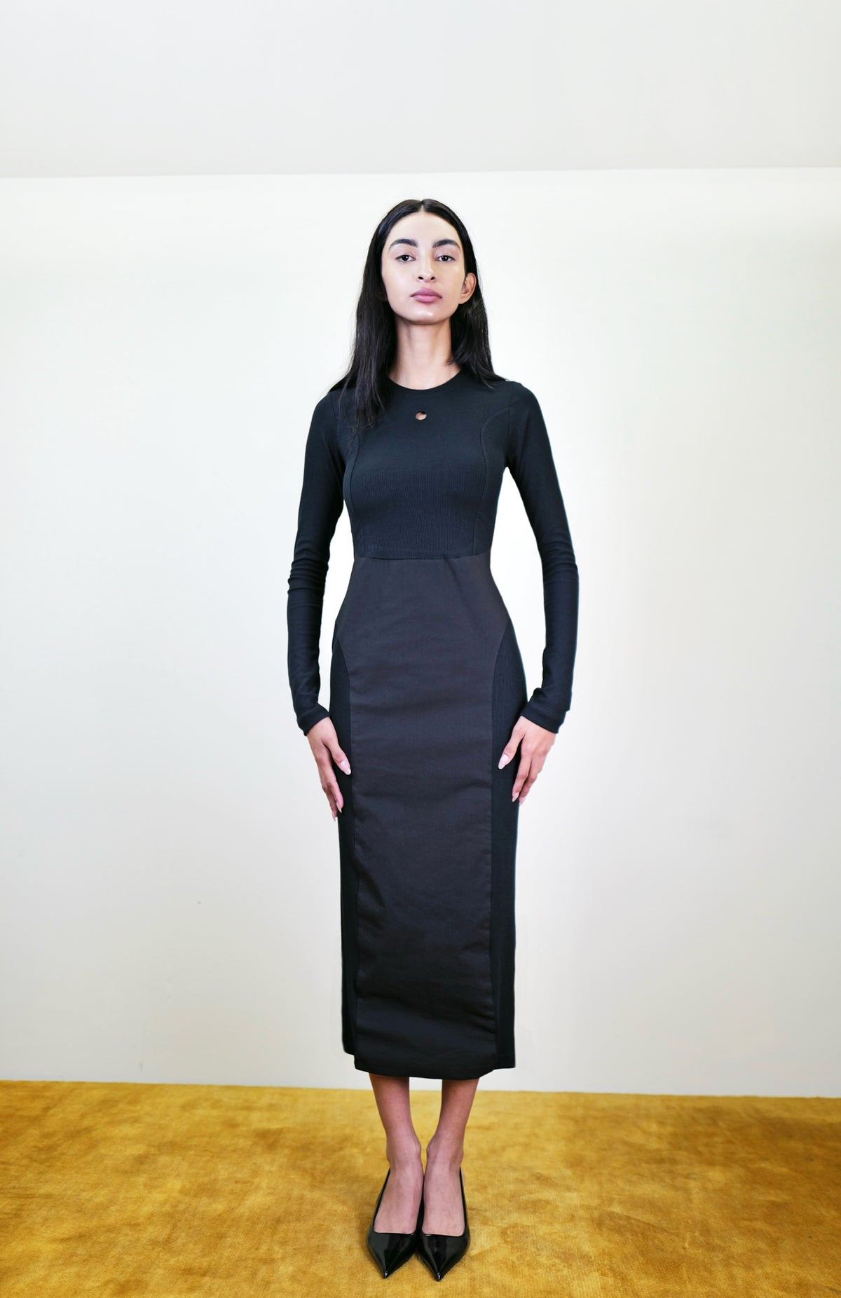 Racer-cut long-sleeve dress