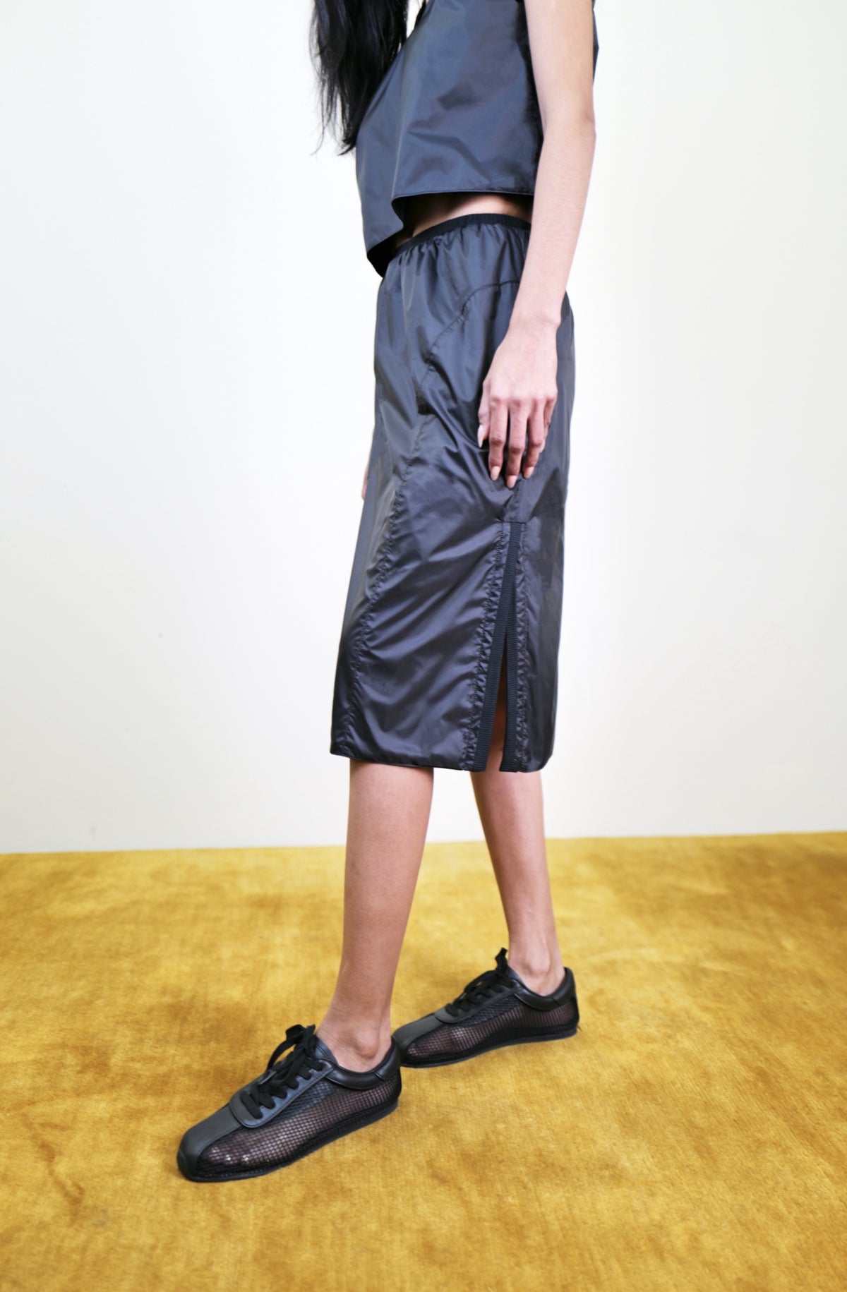 Midi silk-nylon skirt