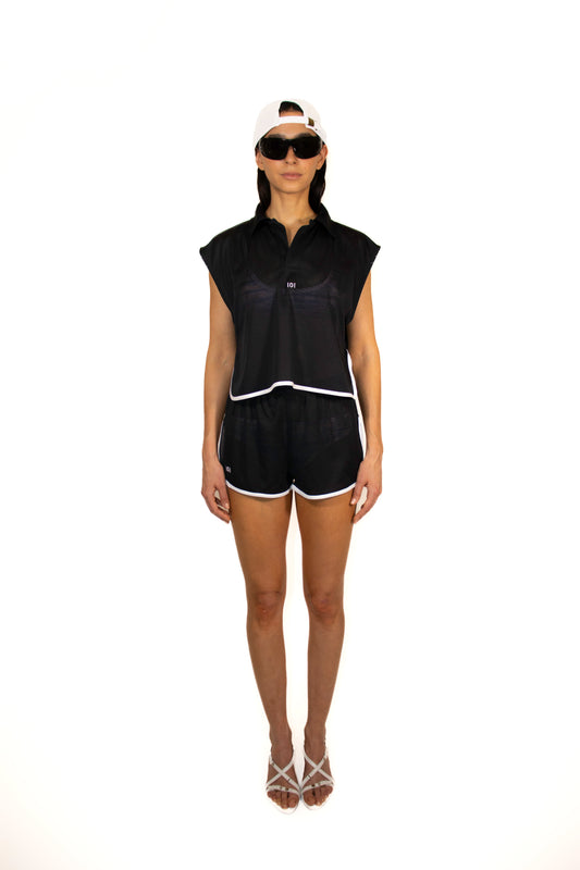 Black Mesh Sleeveless Rugby
