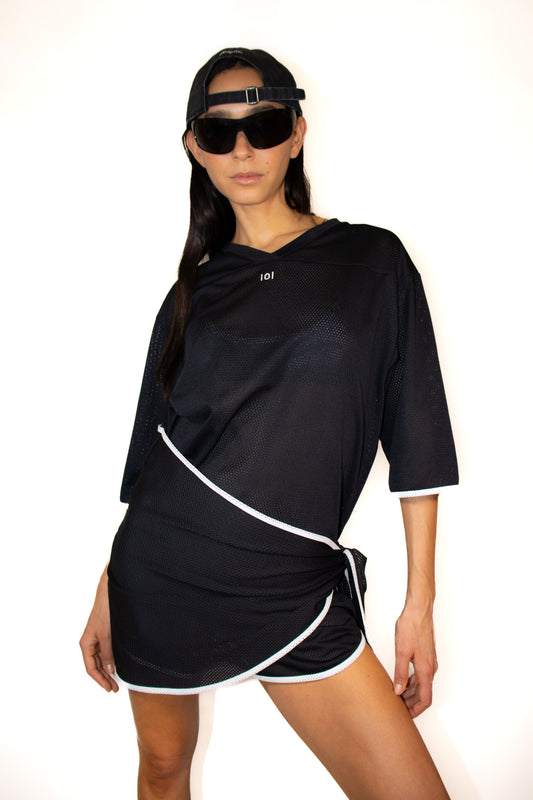 Black Mesh Sarong Dress